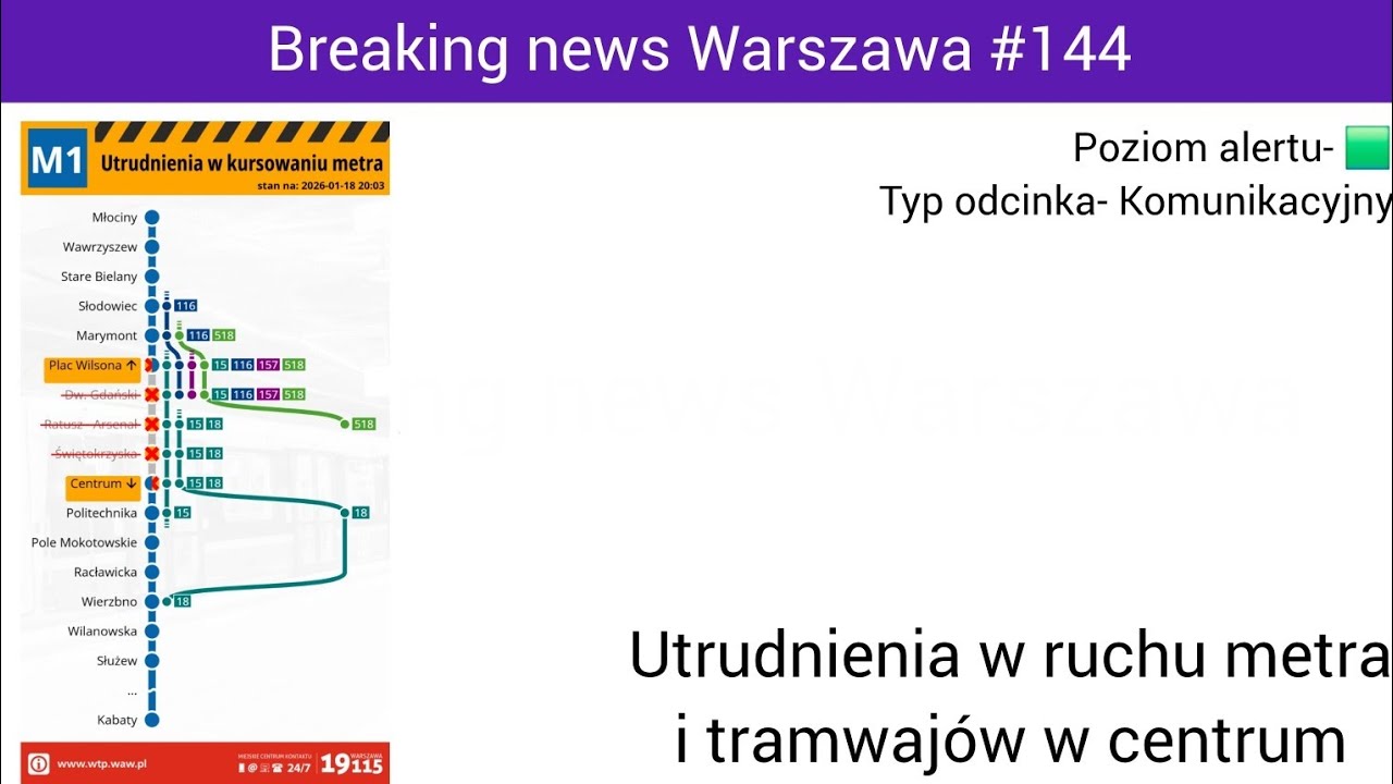 Utrudnienia na linii metra M1 i w ruchu tramwajów w centrum. Breaking news Warszawa 