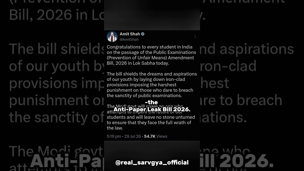 Lok Sabha passes Anti-Paper Leak Bill 2026 by voice vote 😯😳#shorts