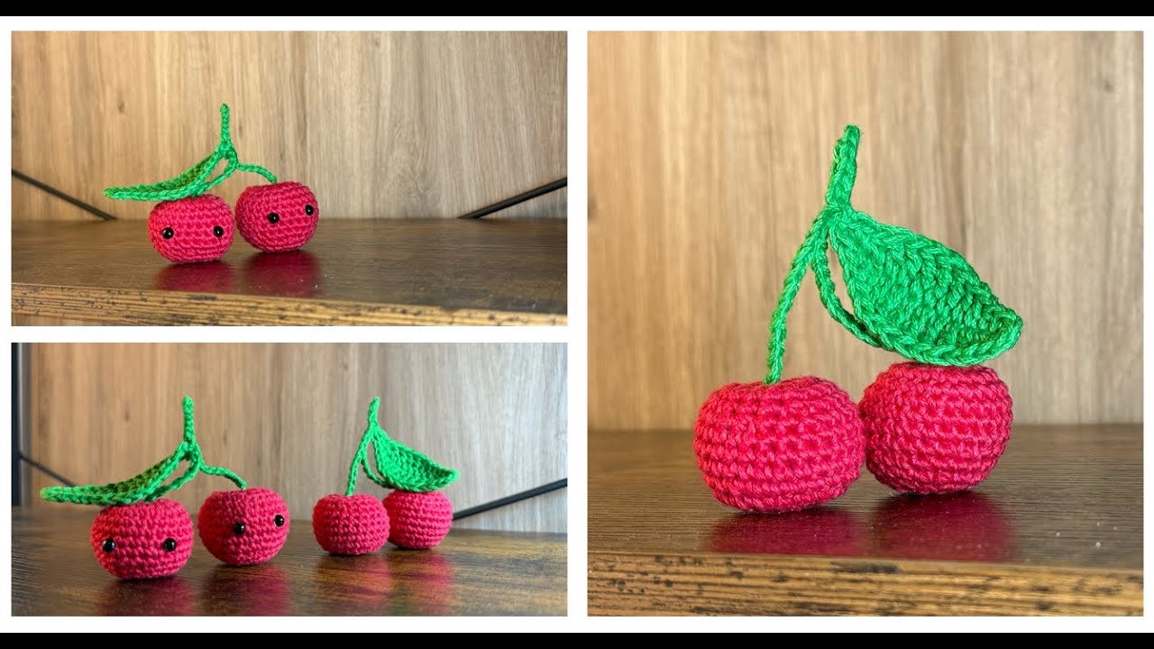 DIY  AMIGURUMI CROCHET CHERRIES. CILIEGIE ALL'UNCINETTO. CEREZAS TEJIDAS. FAI DA TE