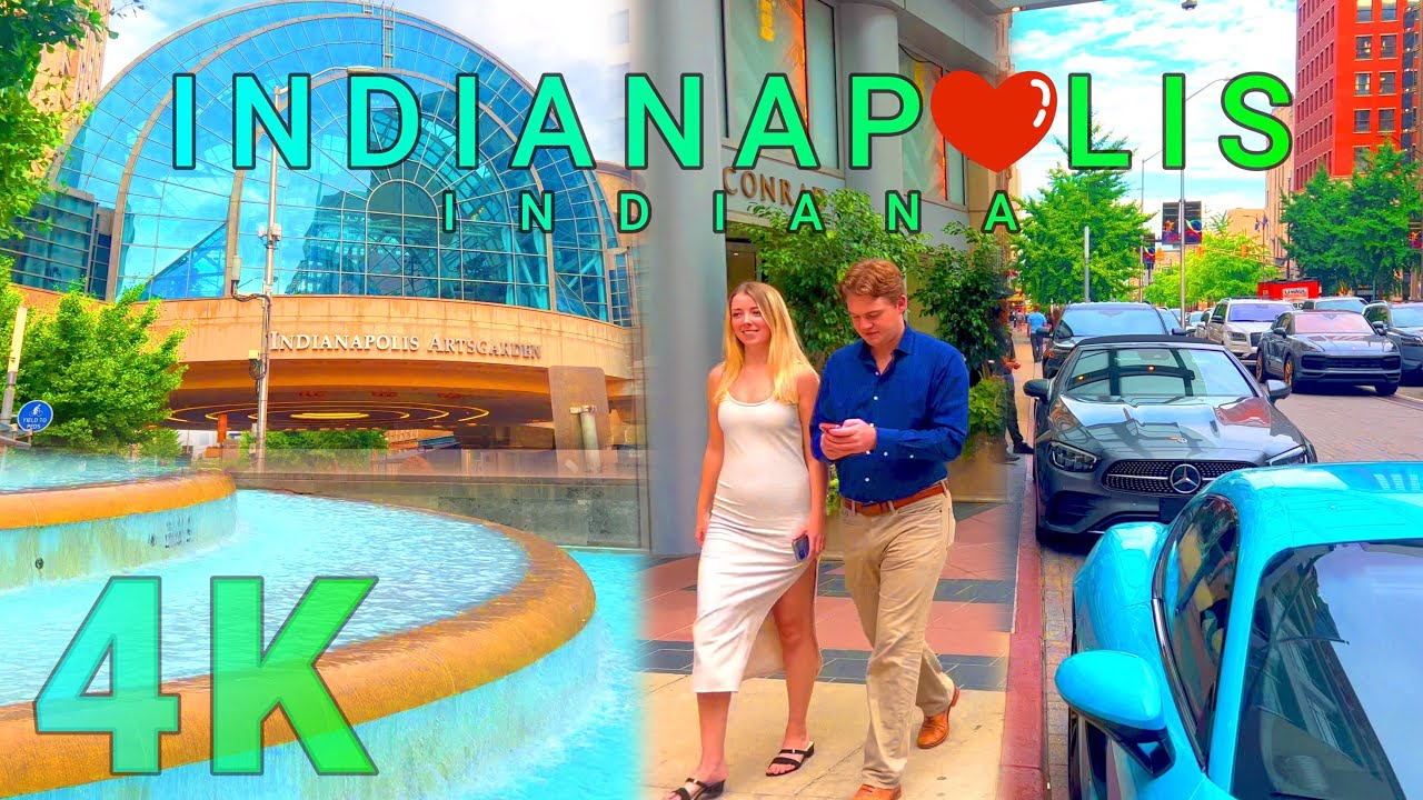 Indianapolis Walk on a Great Day, Indiana USA 4K - UHD