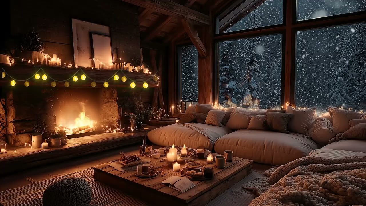 Cozy Fireplace Soft Piano Music | Relaxing Winter Ambience for Deep Sleep, Focus
