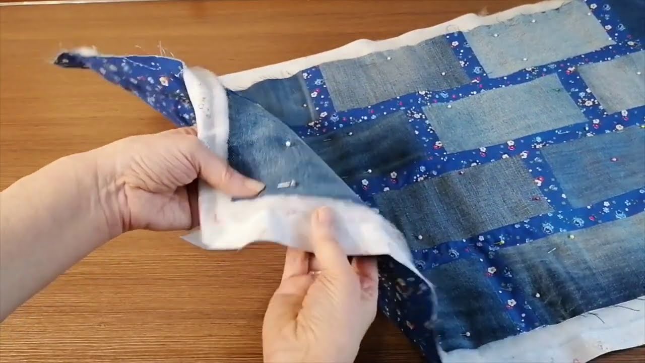 Коврик из старых джинсов.  Кирпичики.