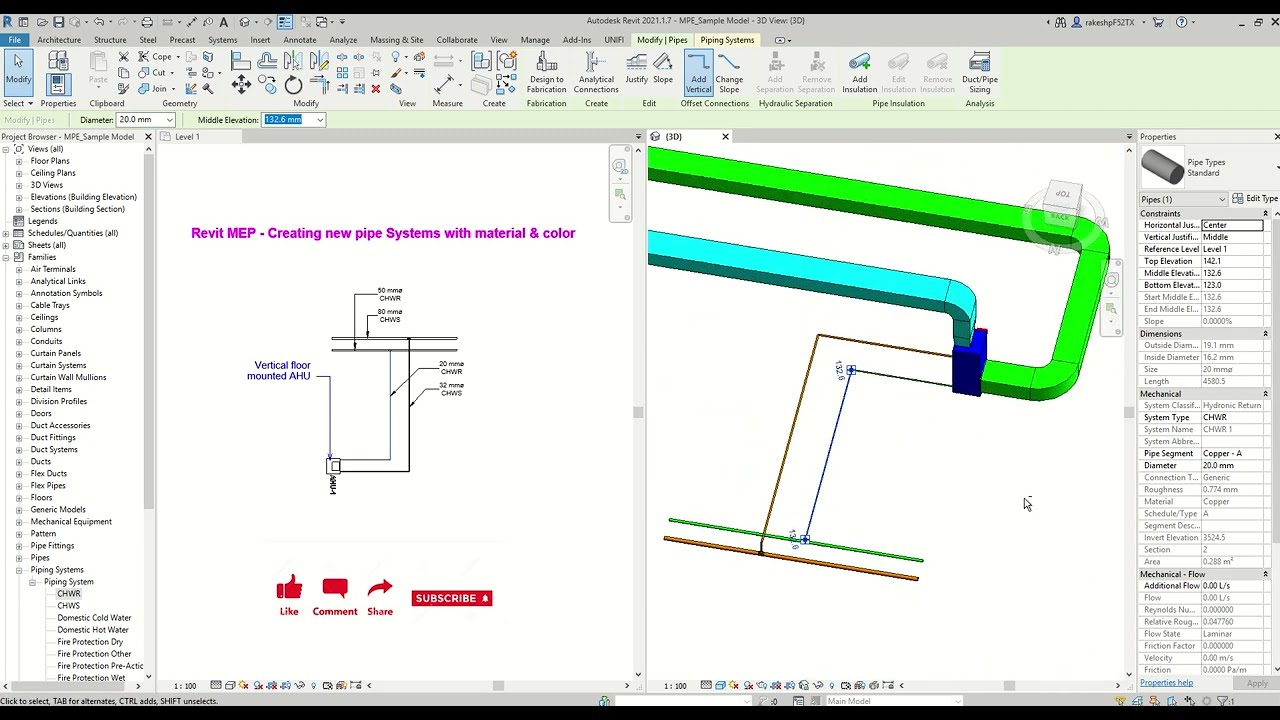 Revit MEP - Creating new pipe systems with material & color