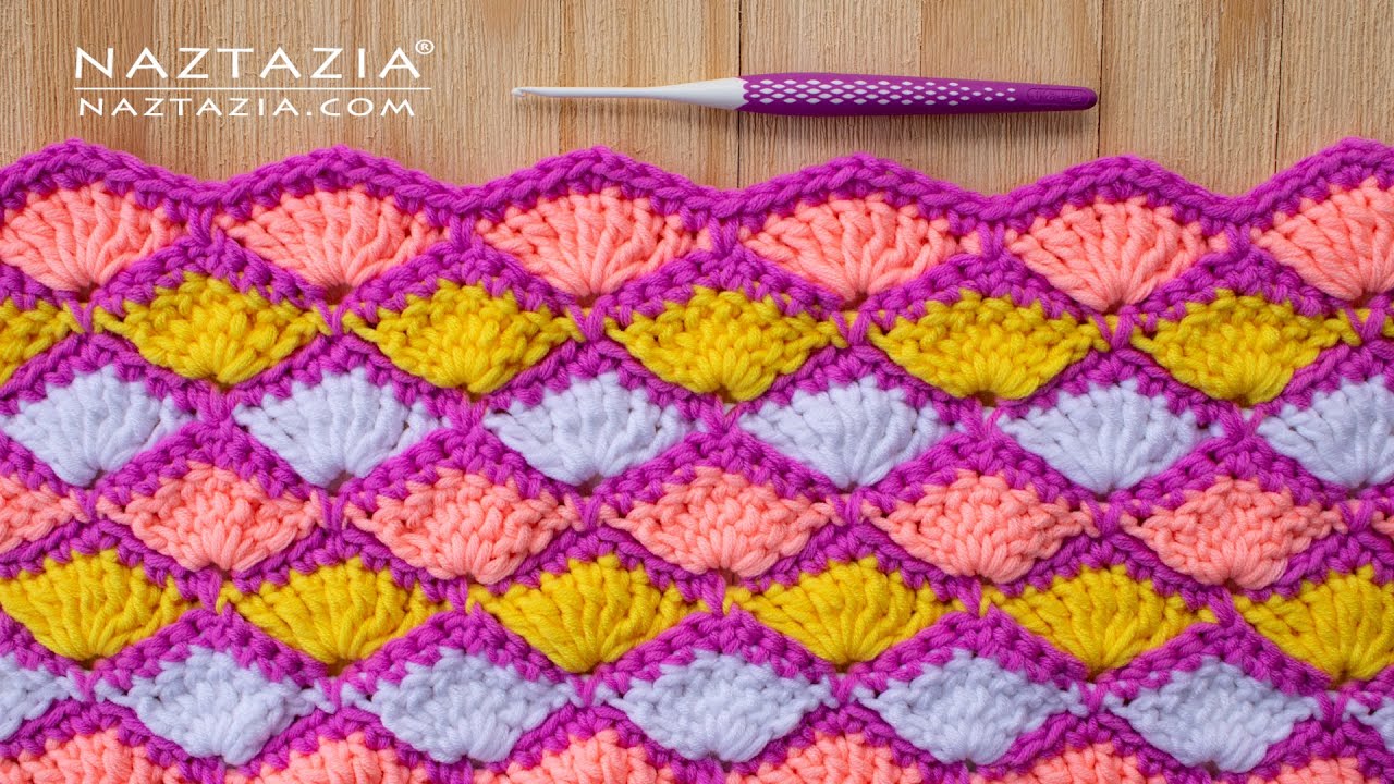 HOW to CROCHET SHELL SCALES STITCH - Fast and Easy Pattern for a Blanket and Scarf by Naztazia
