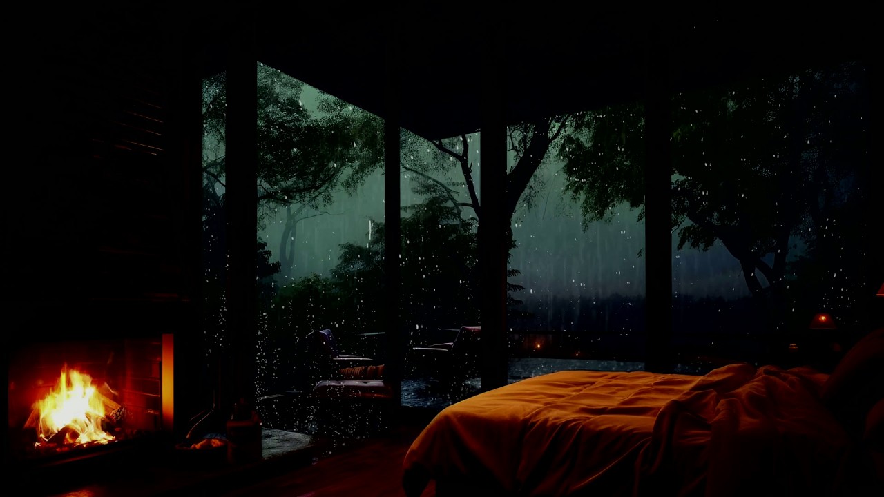 Heavy Rain in Forest Cabin 🌙🔥 Deep Sleep Ambience (3 Hours)