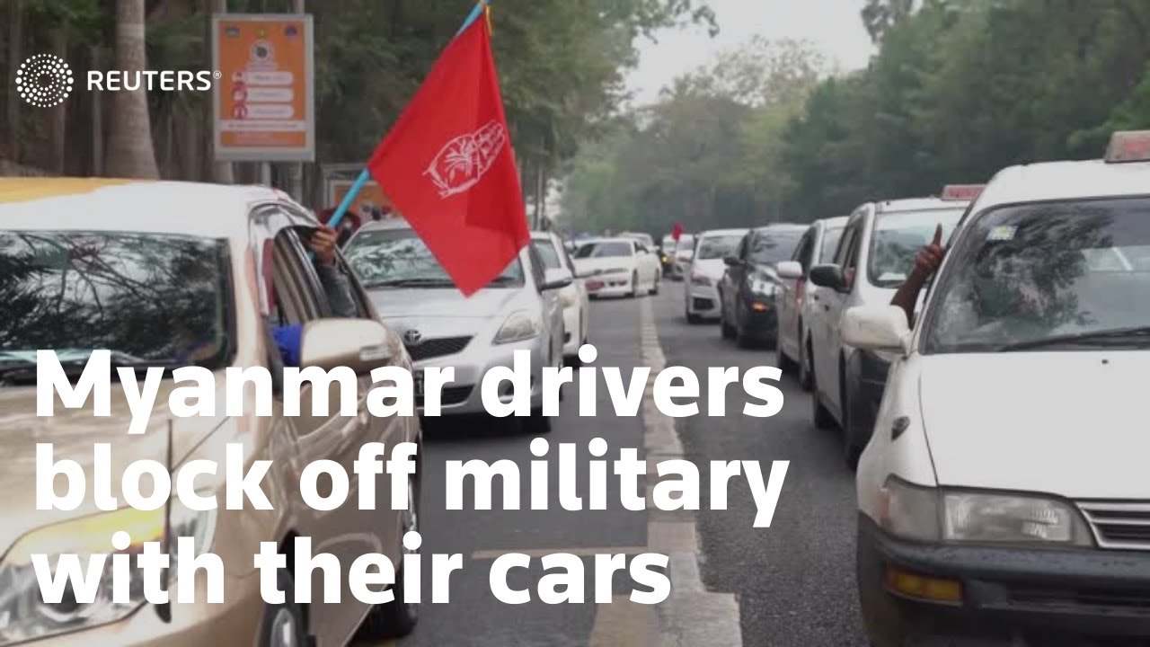 Myanmar drivers block off military with their cars