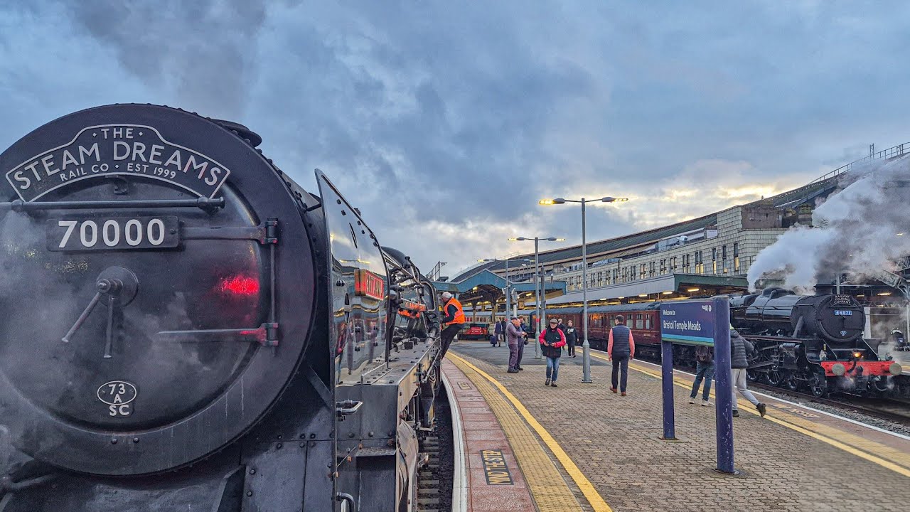 Steam Crossover at Bristol Temple Meads - 70000 & 44871 with Bath Christmas Express Tours. 30/11/24