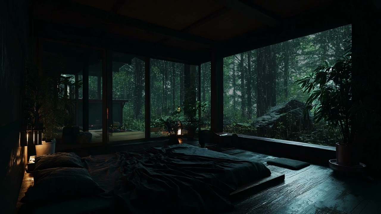 Relaxing Garden Rain Sounds 🌧 (No Ads) | Calming Dark Bedroom Atmosphere for Deep Sleep
