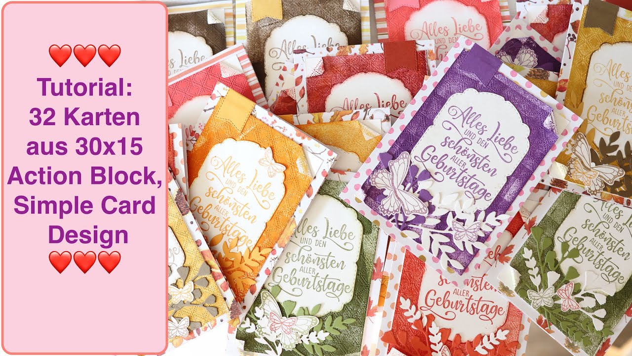 Tutorial: 32 Karten aus 30x15 Action Block,Simple Card Design,Bastelsachen Action Haul u. Stampin up