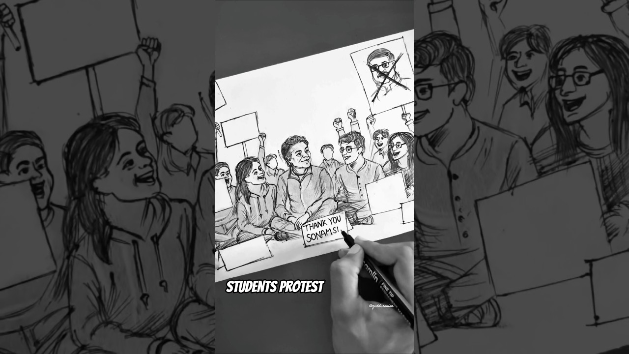 Students protest victory drawing 😲 #students #protest #cjp #guddusaulan #drawing #viral #shorts
