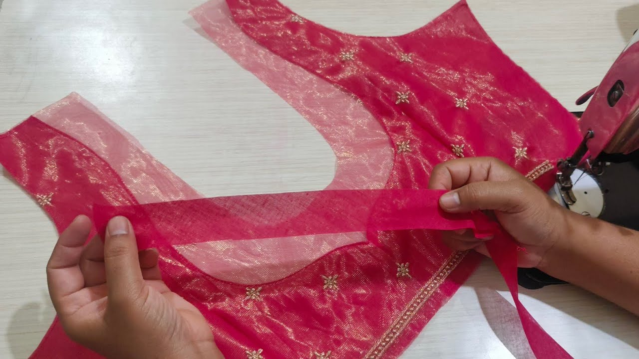 Net blouse design | Cutting and stitching back neck design