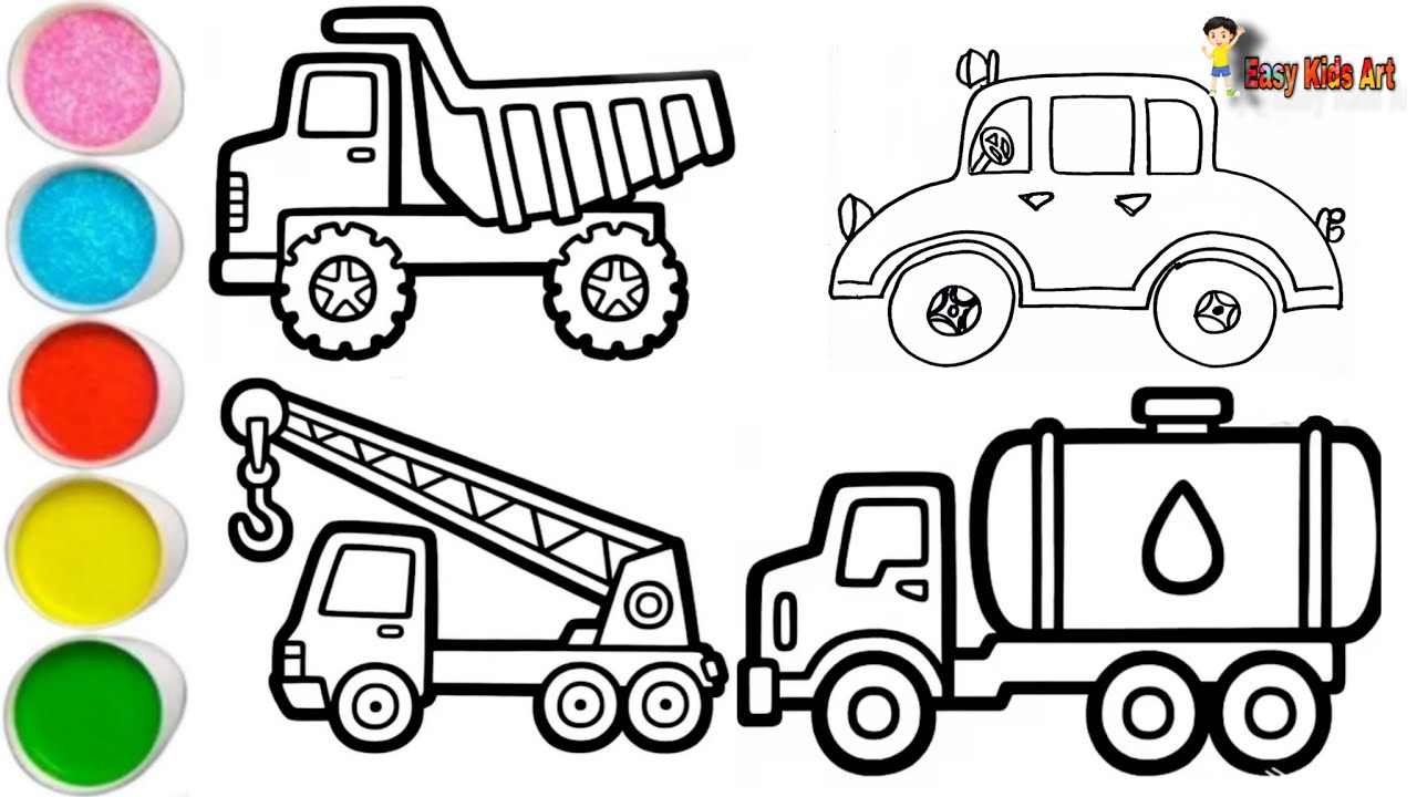 🚚 Dump Truck, Crane & Tanker Coloring | Fun Drawing for Kids