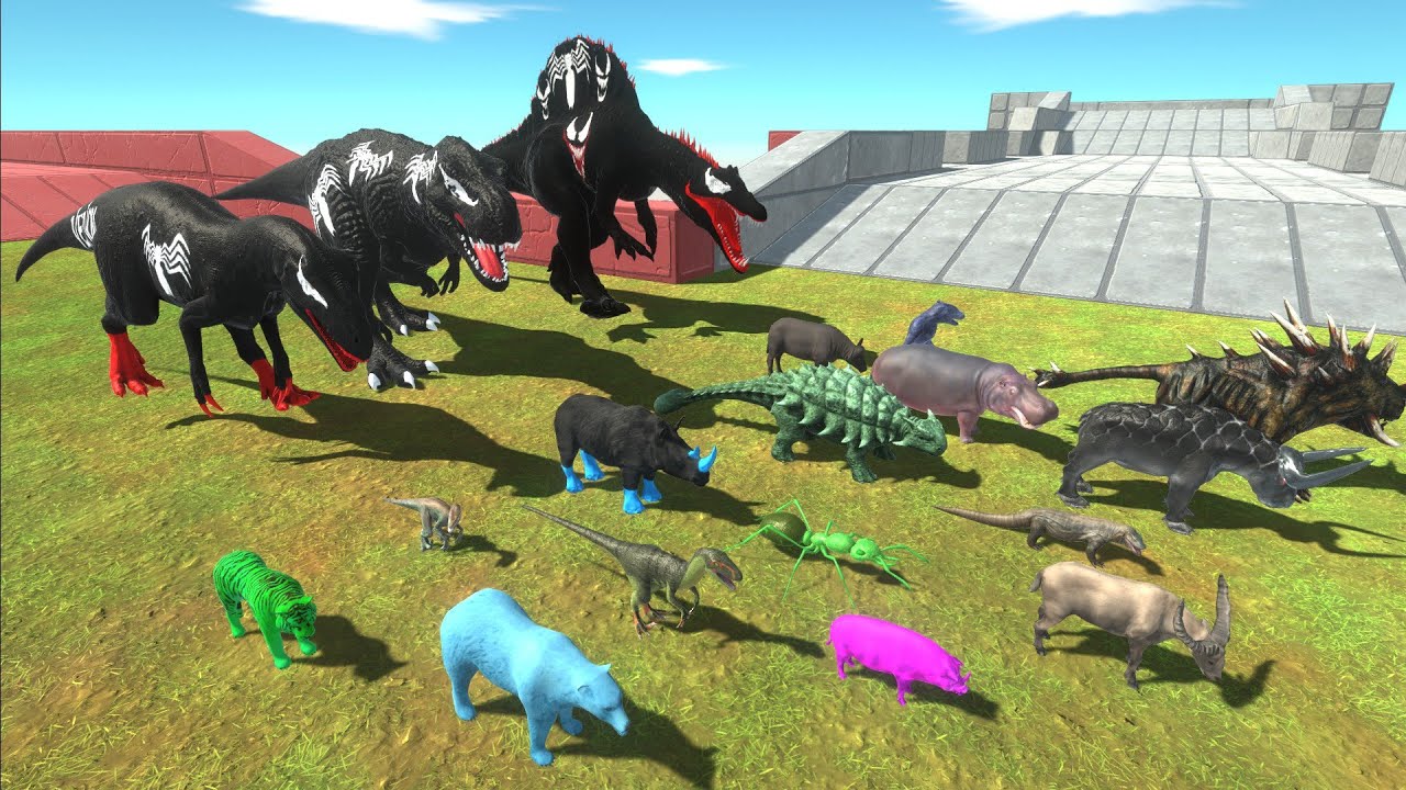 Escape from TRIPLE VENOM TEAM T-REX ALLOSAURUS & SPINOSAURUS - Animal Revolt Battle Simulator