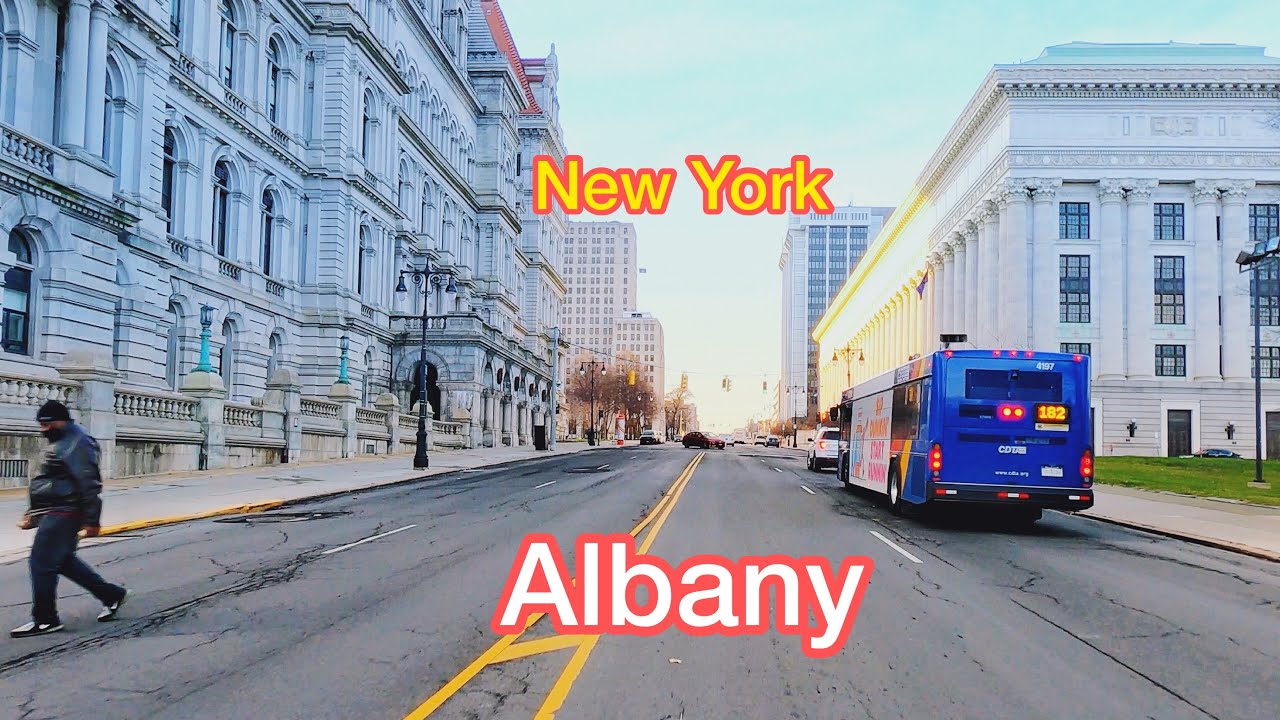 Driving Downtown Albany, New York (NY), USA - The Streets Surrounding Empire State Plaza
