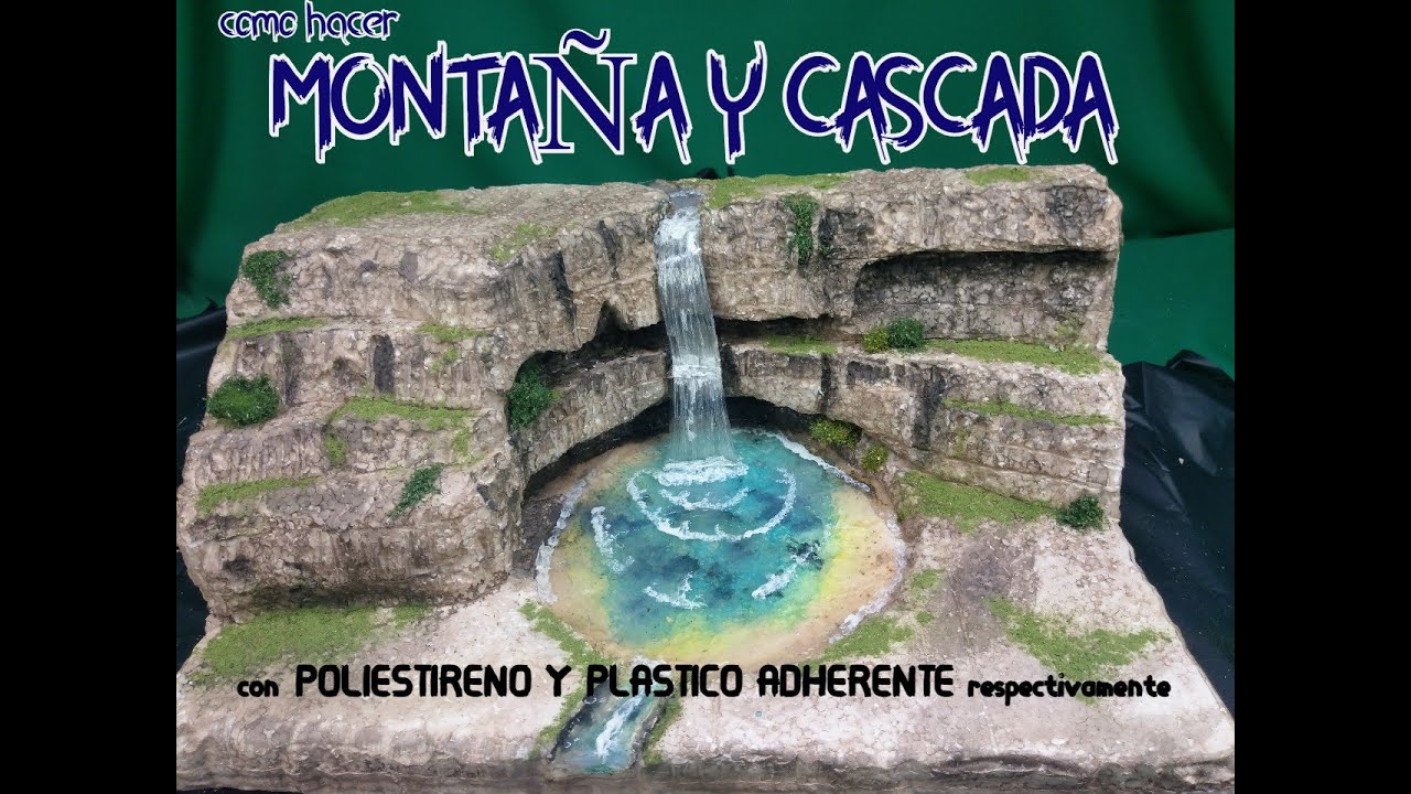 Como hacer  MONTAÑA con poliestireno/ CASCADA  con plástico adherente y pegamento de contacto/ 2023