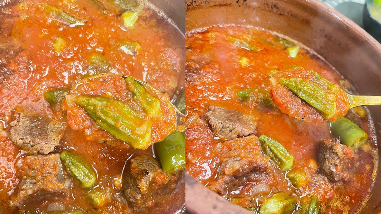 طريقة عمل طاجن بامية باللحمة - أرز أبيض | المطعم مع الشيف محمد حامد