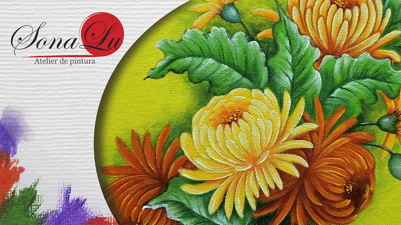 Aula 913 - Crisântemos em Tecido Amarelo