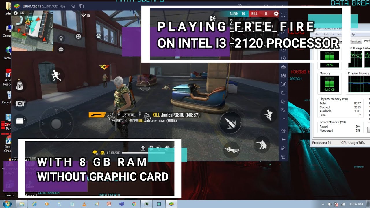 RUNNING FREE FIRE IN INTEL I3 2ND GENERATION WITHOUT GRAPHIC CARD || INTEL i3-2120 3.30 GHz ||