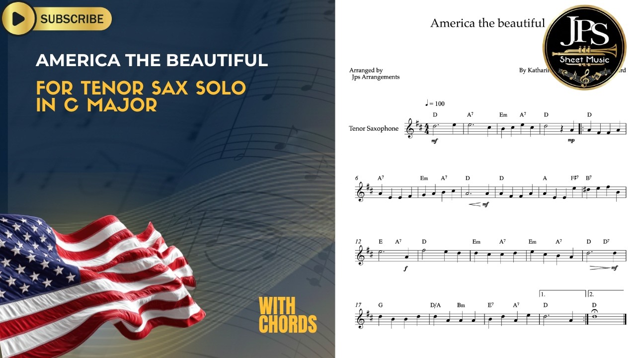 America the Beautiful - Easy Tenor Sax Solo - C Major (Sheet Music)