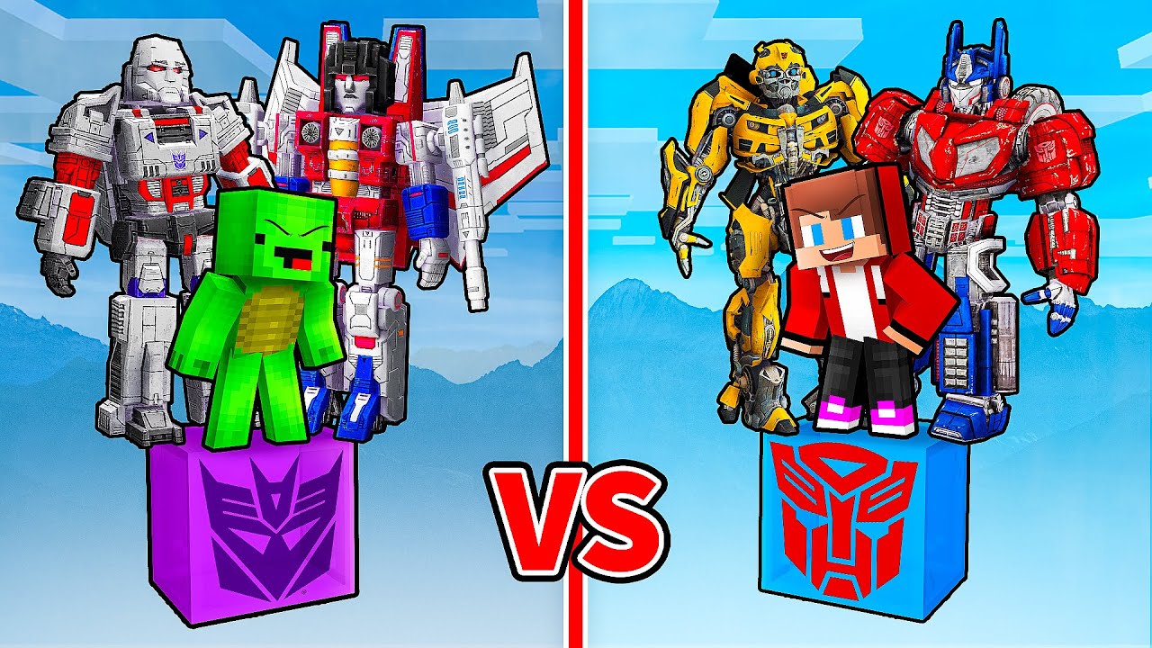 JJ and Mikey: TRANSFORMERS Skyblock Battle in Minecraft - Maizen