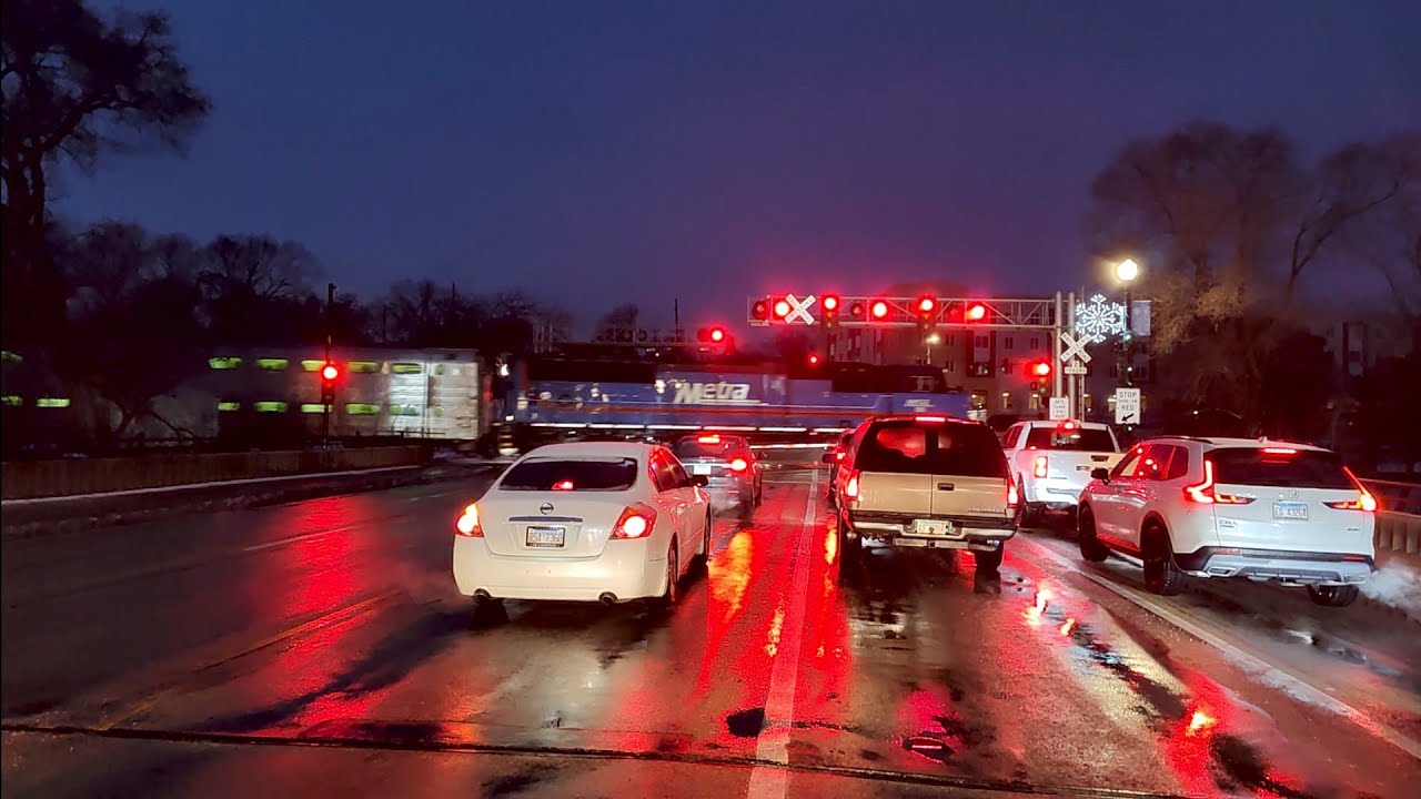 Metra SD70MACH 505 west at Elgin, Illinois on February 6, 2026