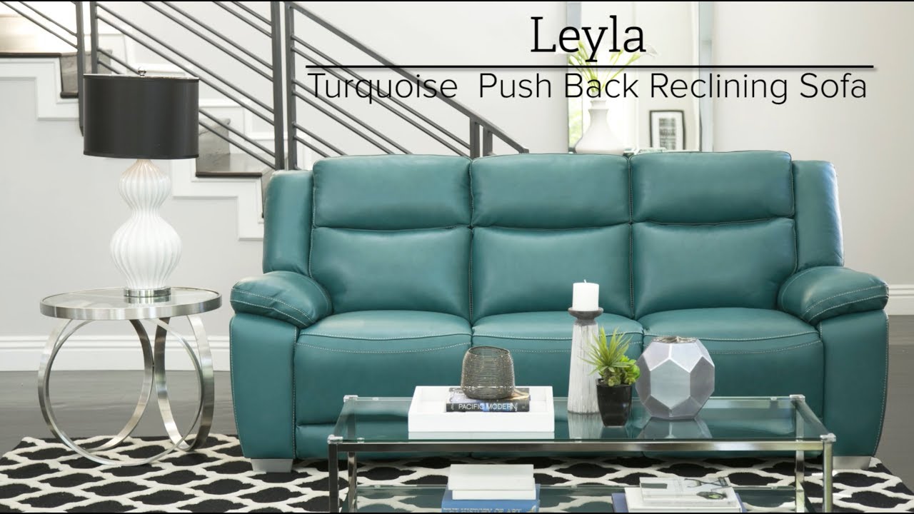 Abbyson - Leyla Turquoise Push Back Reclining Sofa