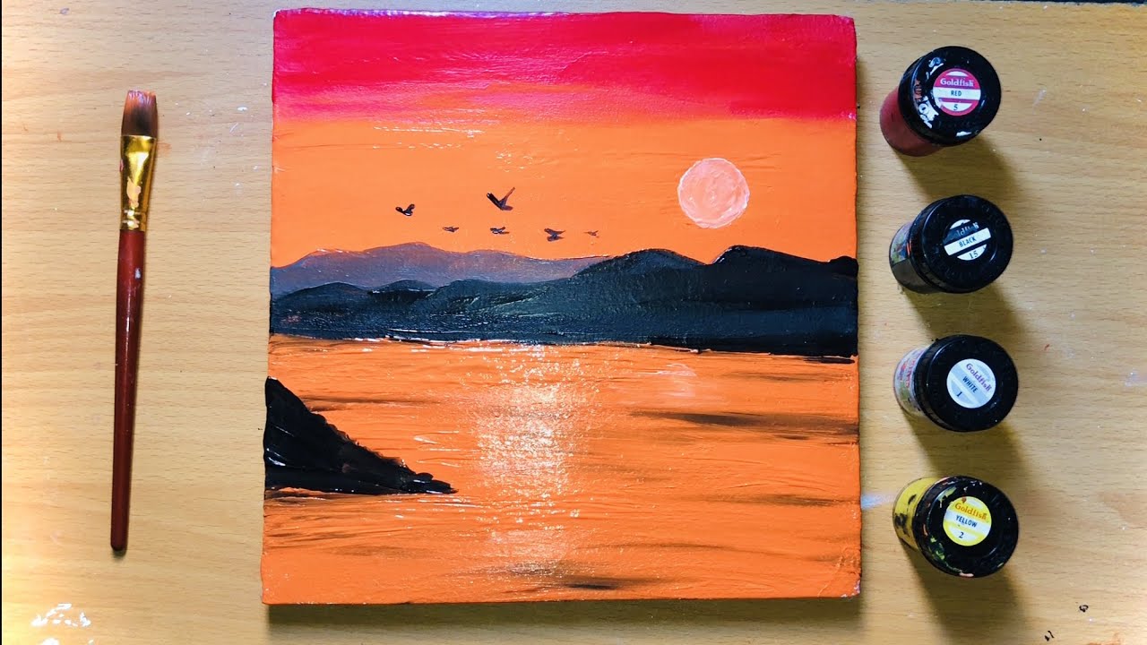  Aesthetic sunset acrylic painting  |poster colours |sunset  painting ideas 