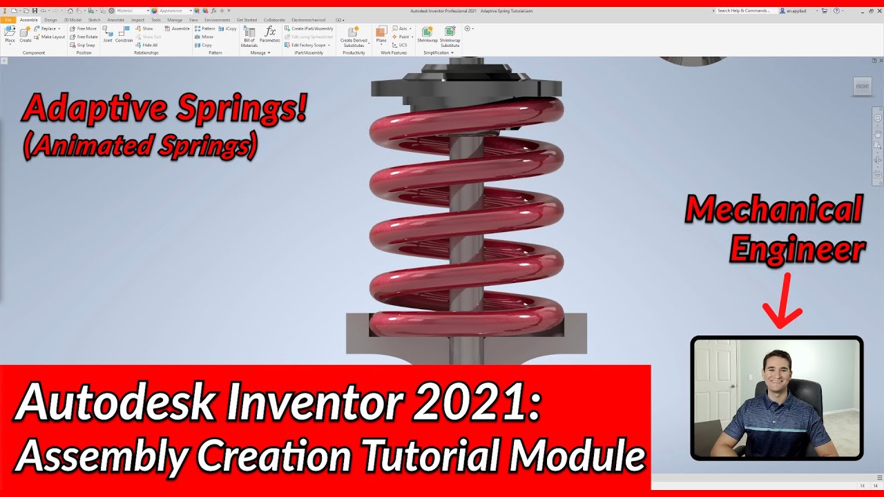 Adaptive Spring (Animation) - Autodesk Inventor Assembly Tutorial | Autodesk Inventor 2021 IN DEPTH