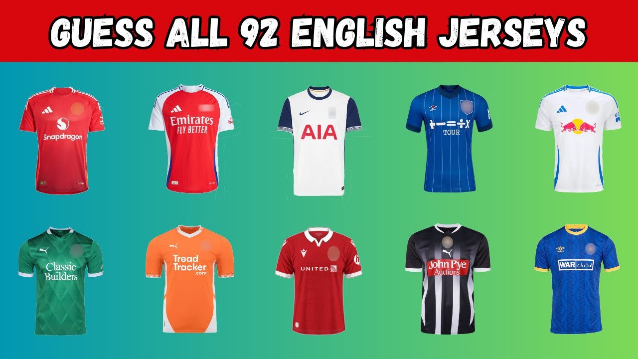 Guess All 92 English Clubs Jerseys | Premier League Logos to League Two 24/25 | Football Shirt Quiz