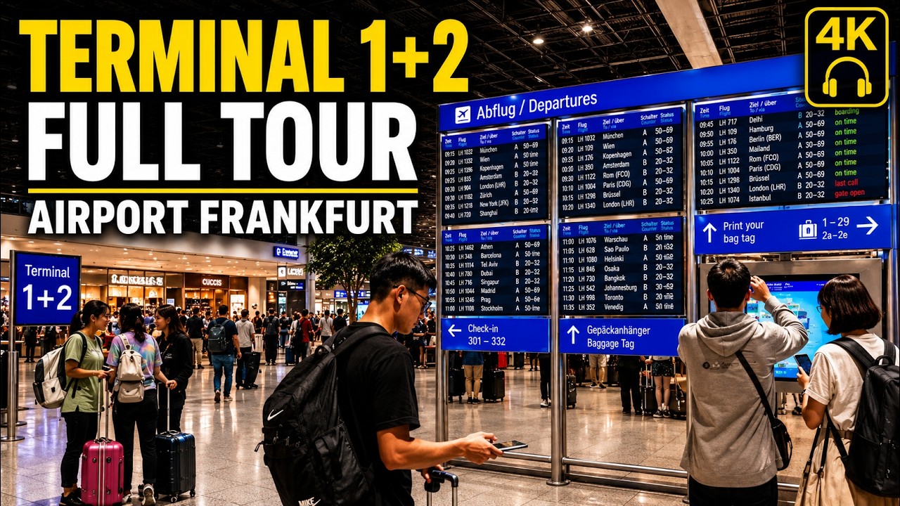 Франкфуртский аэропорт Полный тур | Терминалы 1 и 2 подробно – 🇩🇪 Германия 4K Пешеходный тур