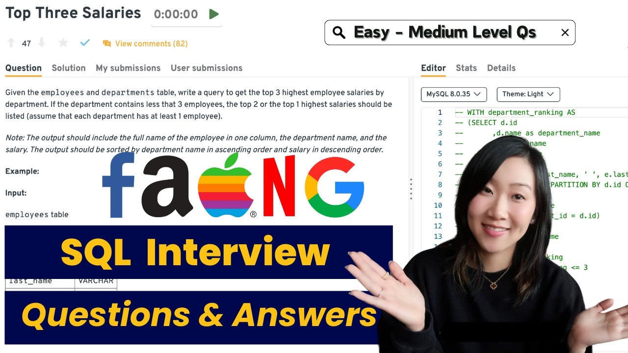 Beginner to Intermediate FAANG SQL Interview Questions and Answers | Realtime Code With Me Ep 3
