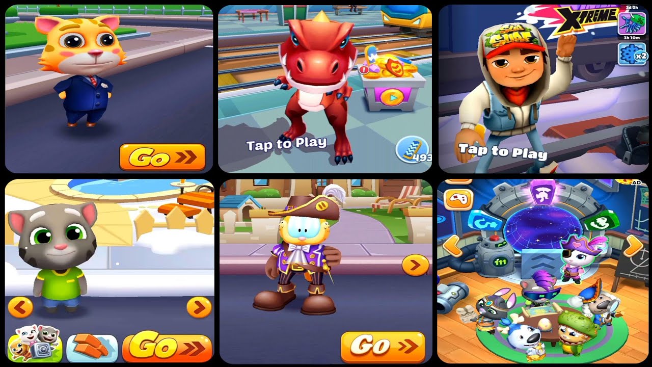 Cat Runner, Subway Princess Runner, Subway Surfers, TalkingTom Gold Run, Garfield Rush, TomTimeRush,