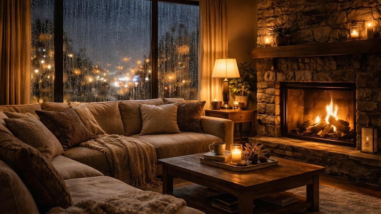 Cozy Rainy Night at Home with Fireplace🌧️ | Relax, Focus, Study & Sleep🌙