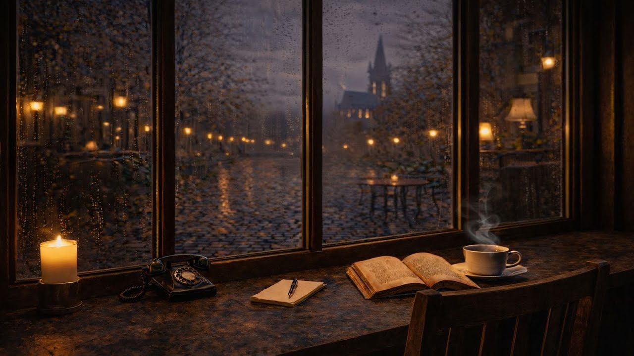 Cozy Café Rain Ambience ☕ 🌧️ | Soft Rain Sounds for Sleep, Study & Relax (4K)