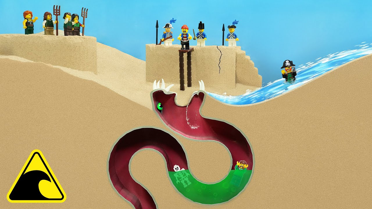Sandworm Eats Lego Pirates - Tsunami Dam Breach Experiment
