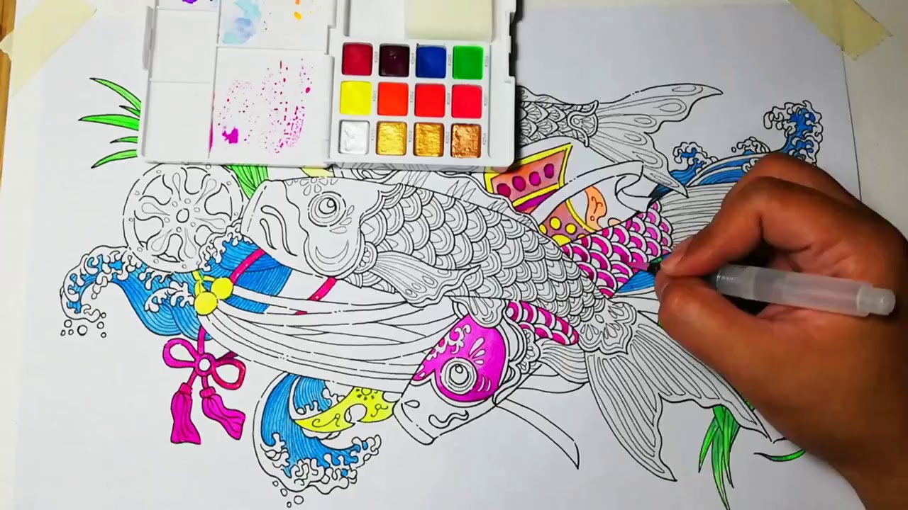 Sakura Koi Watercolors CAC Art Challenge Using only fluorescent colors