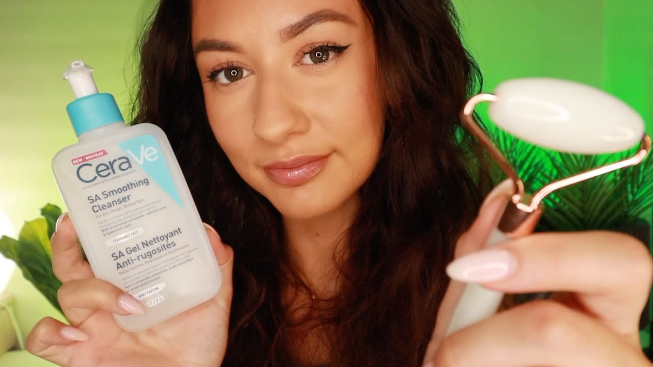 ASMR Doing Your Skincare Routine 💚🌱 whispered personal attention roleplay with layered sounds