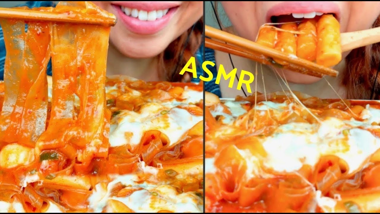 ASMR *BIG BITES* Cheesy Spicy RICE CAKE Noodle Mukbang *No Talking* Tteokbokki ddeokbokki 떡볶이 Part 7