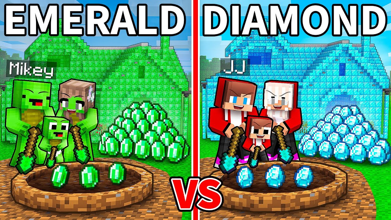 JJ and Mikey: EMERALD vs DIAMOND Treasures Mine Battle in Minecraft - Maizen