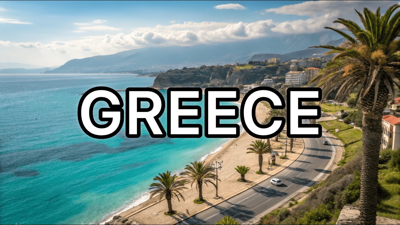 4K Walk in Greece 🇬🇷 | Beach, Sea & City Views, Palm Trees & Real Greek Life