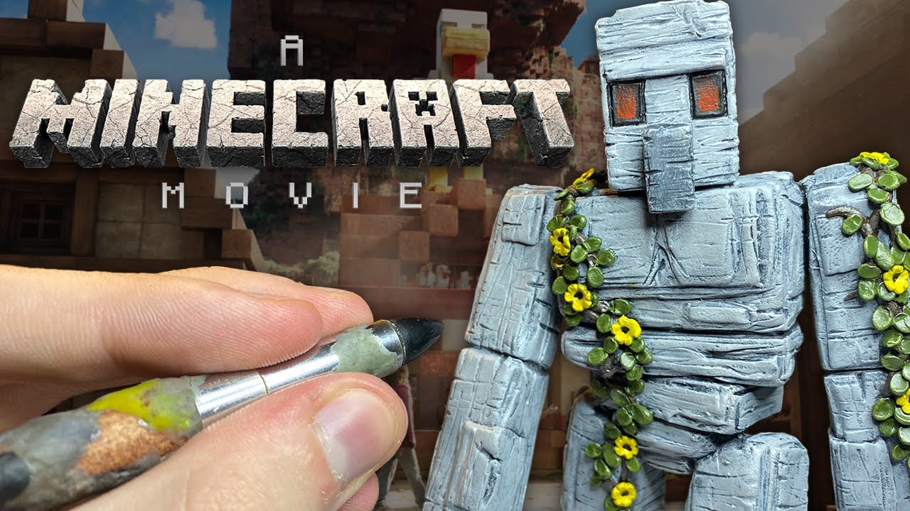 Sculpting an Iron Golem from A Minecraft Movie.