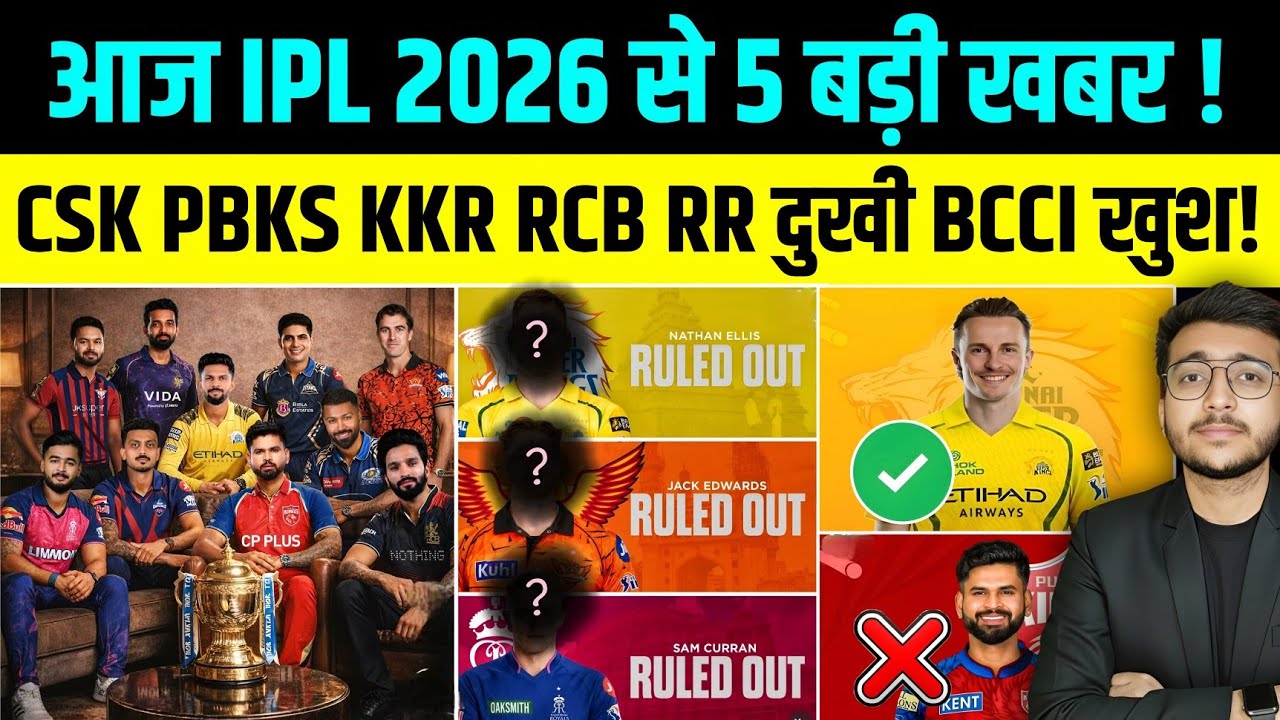 Ipl 2026 News : RR RCB CSK PBKS KKR को फिर एक झटका! Today Top 5 IPL Update