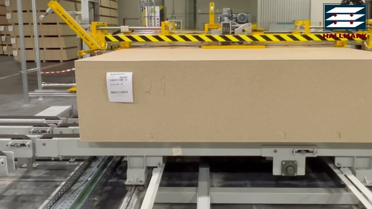 HALLMARK Russia automatic packaging line project strapping machine for MFC/MDF/PB/PLYWOOD