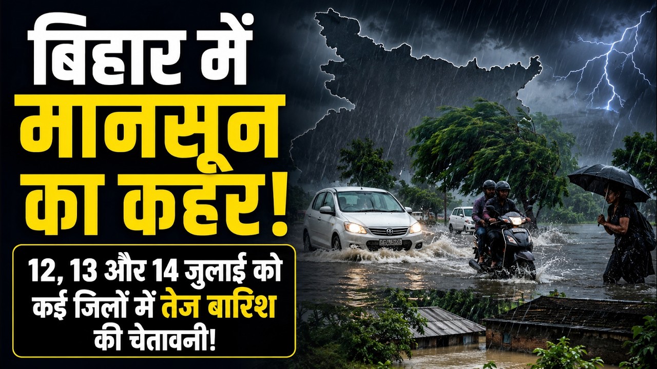 Bihar weather today: बिहार में मानसून का कहर!12, 13 और 14 जुलाई को कई जिलों में तेज बारिश की चेतावनी