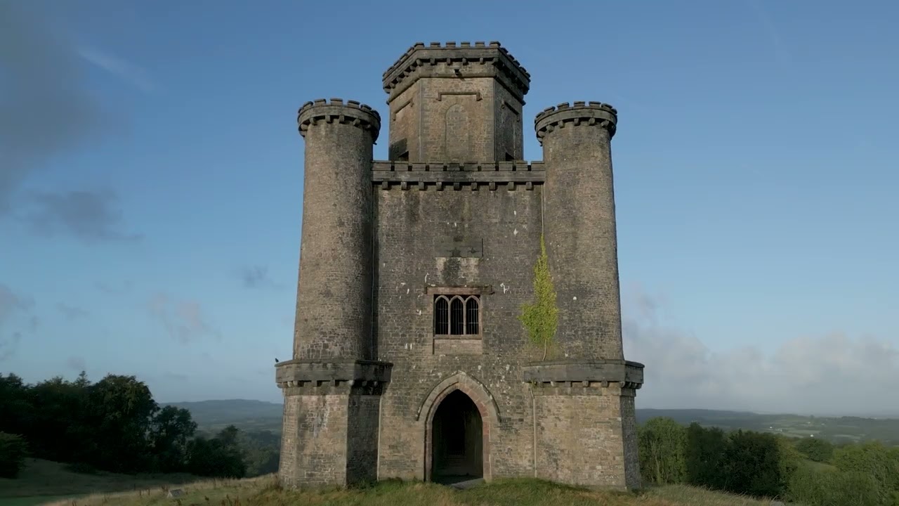 Paxton's tower, Carmarthenshire Wales 4K aerial footage