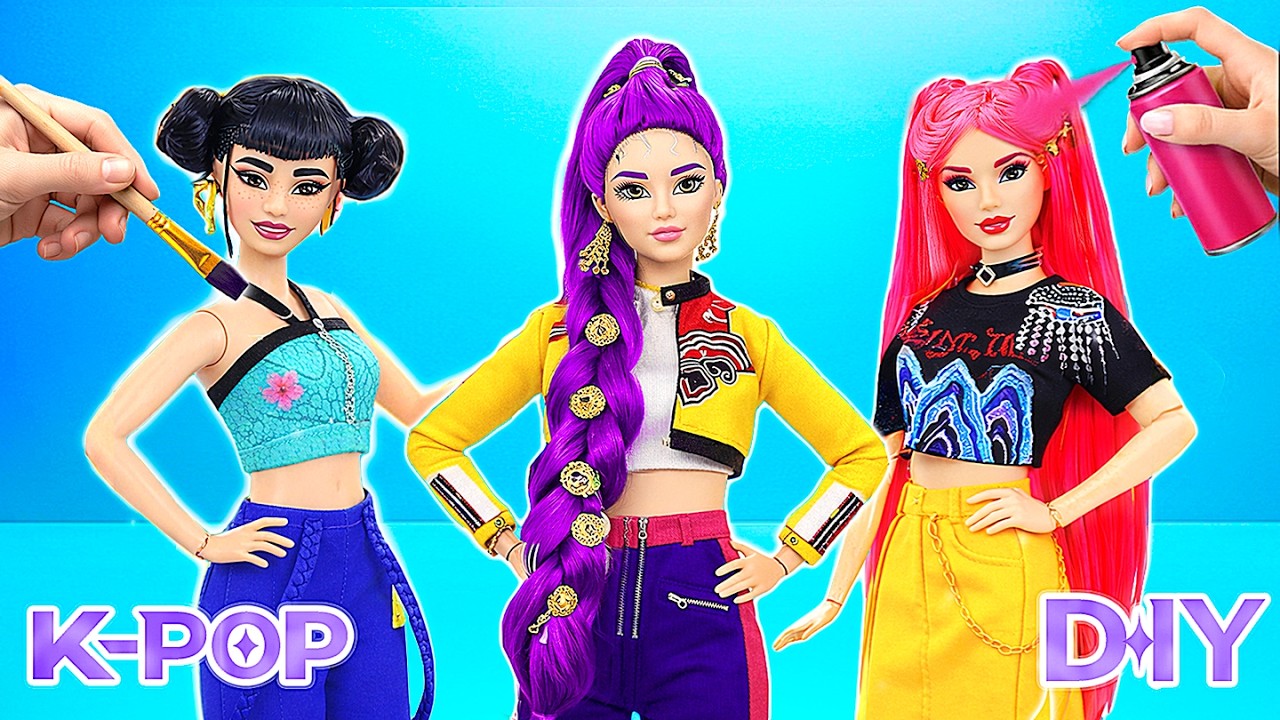 Barbie Glow Up for Rumi, Zoey & Mira! K-Pop Demon Hunters DIY for Huntrix Dolls
