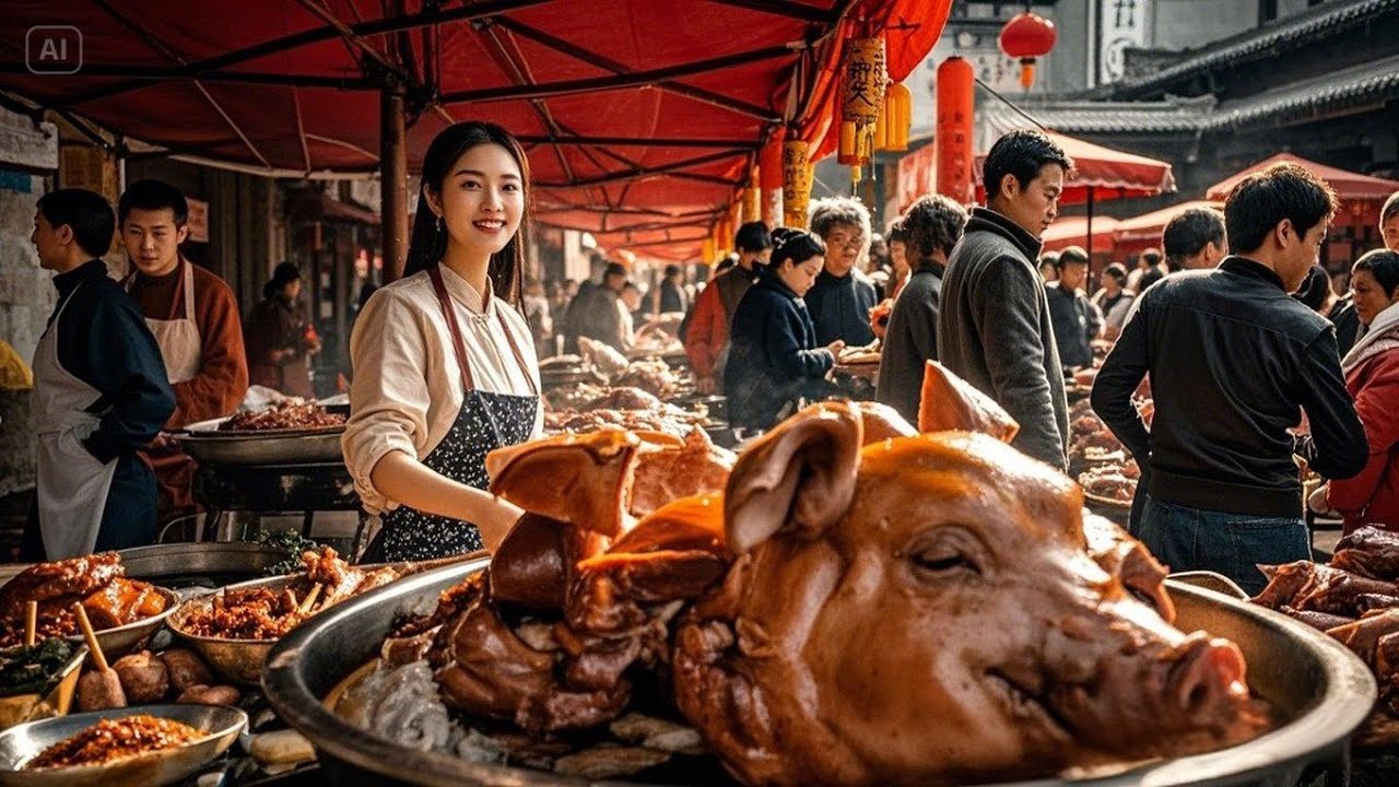 开封美女不当演员卖猪头，800斤猪头一锅卤，一天300个猪头不抗卖【好食勇哥】