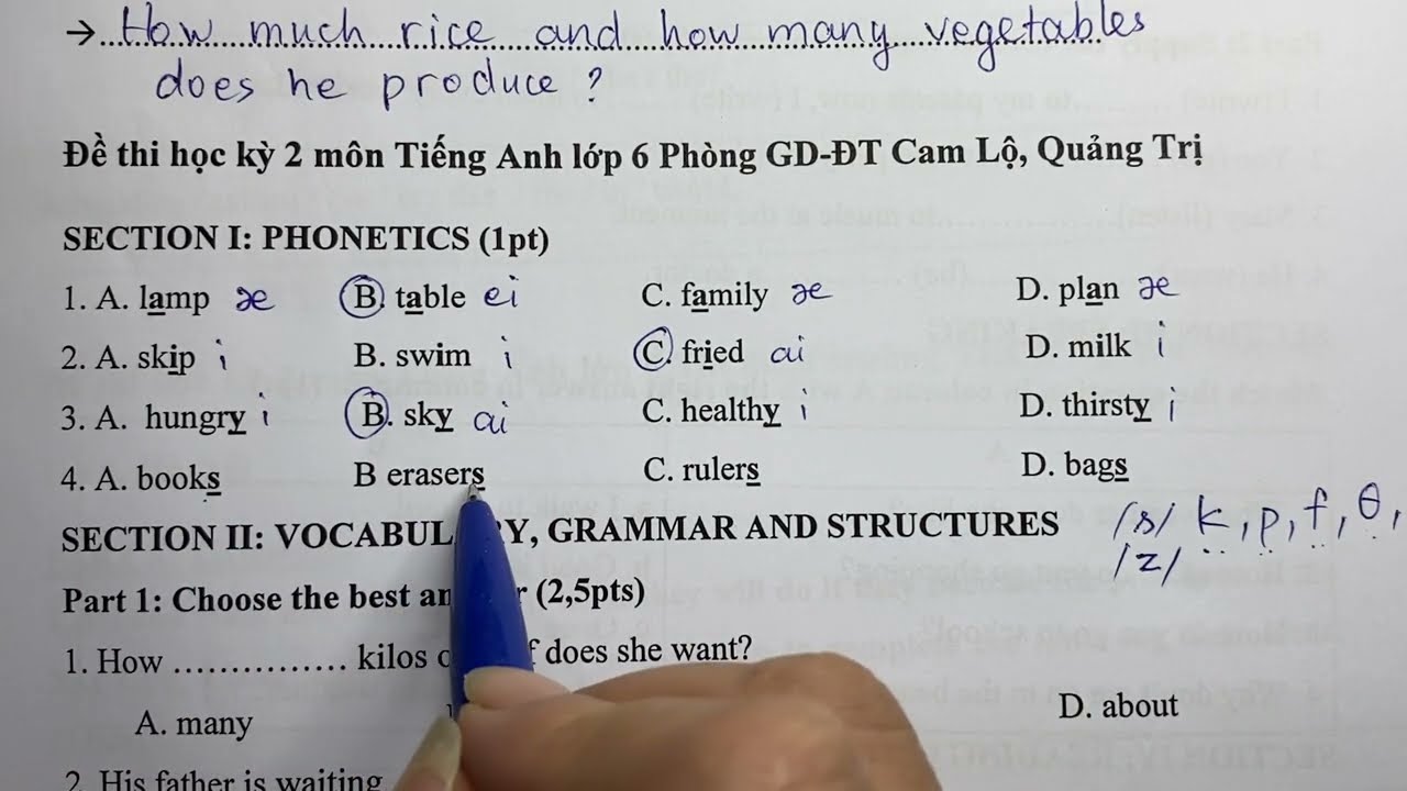 Giải đề thi cuối kỳ 2 Tiếng Anh lớp 6 phòng Cam Lộ Quảng Trị