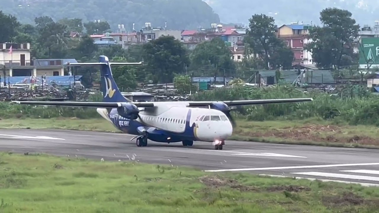 Buddha Air ATR-72 take off from Pokhara Airport, Nepal.