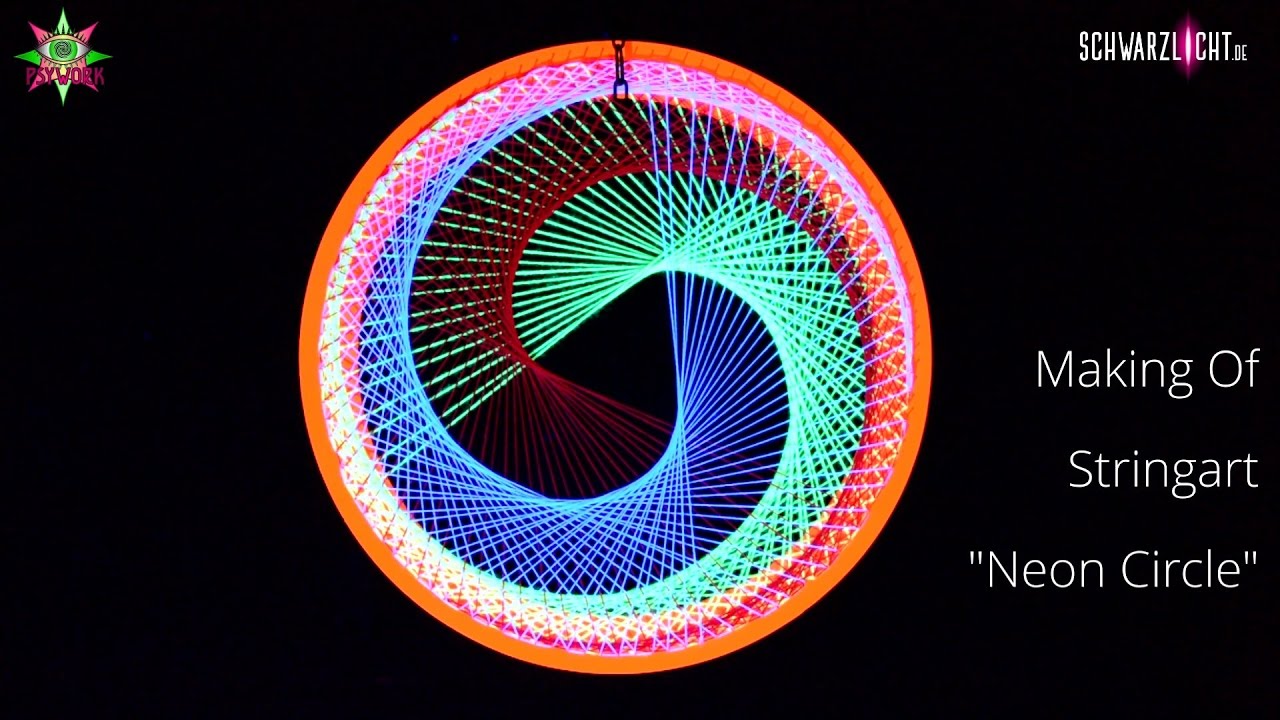 DIY Making Of Blacklight Stringart Yarn Art Deko Neon Circle by schwarzlicht.de